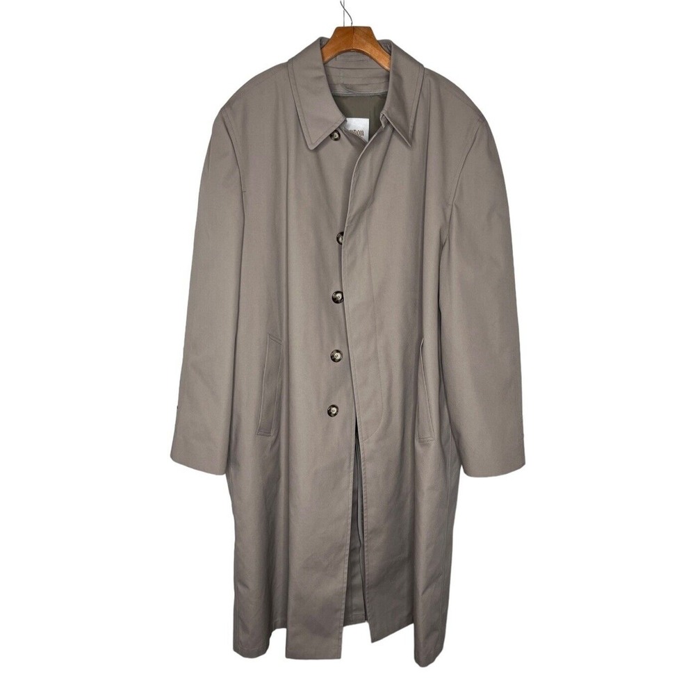 Vintage London Fog Mens 44L Trench Coat Tan Removable Lining Pockets Made USA